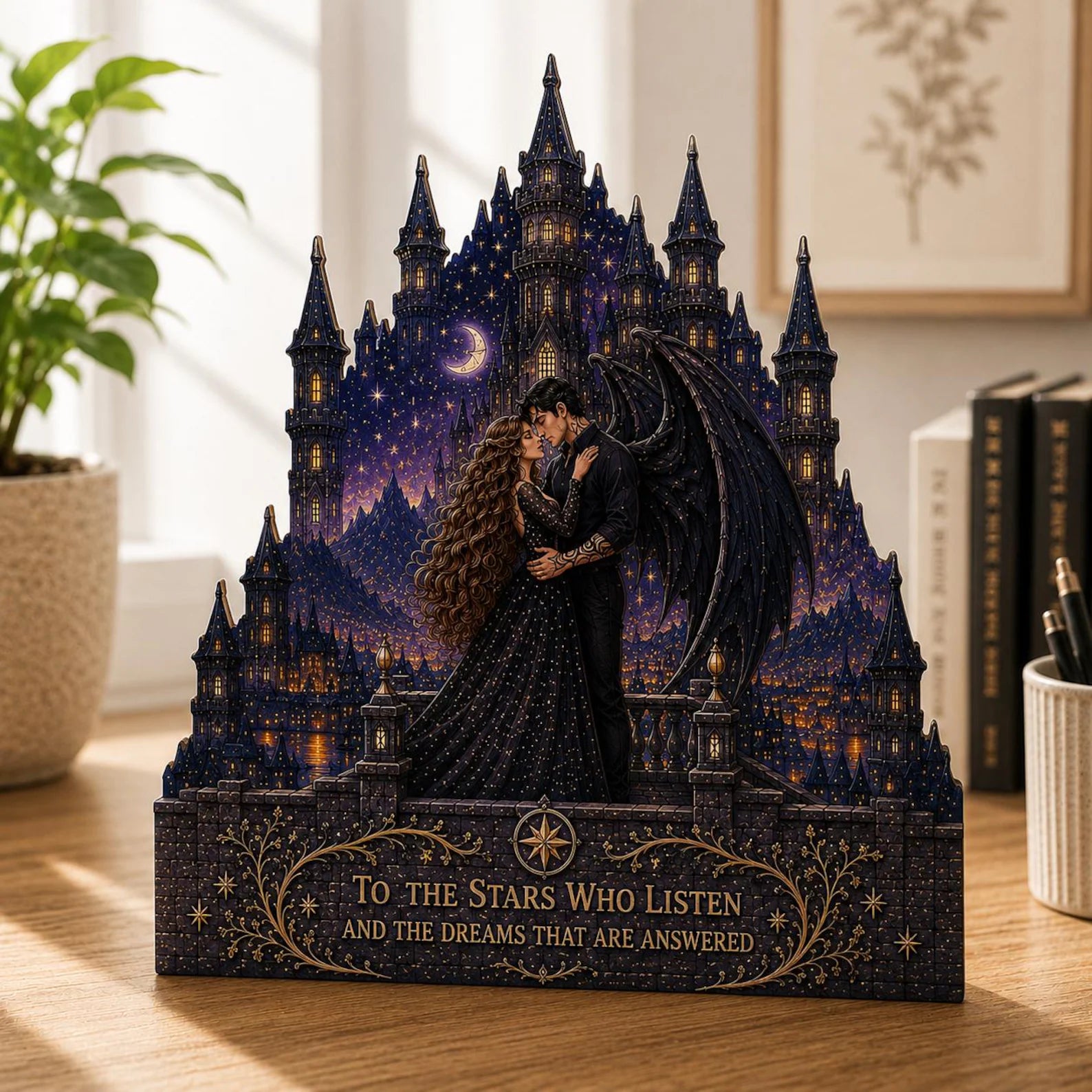 ACOTAR Feyre and Rhysand Wooden Block, To The Stars Who Listen Decor, Velaris Night Court Shelf Sitter, Fantasy Romance Bookish Gift – WBVLR16