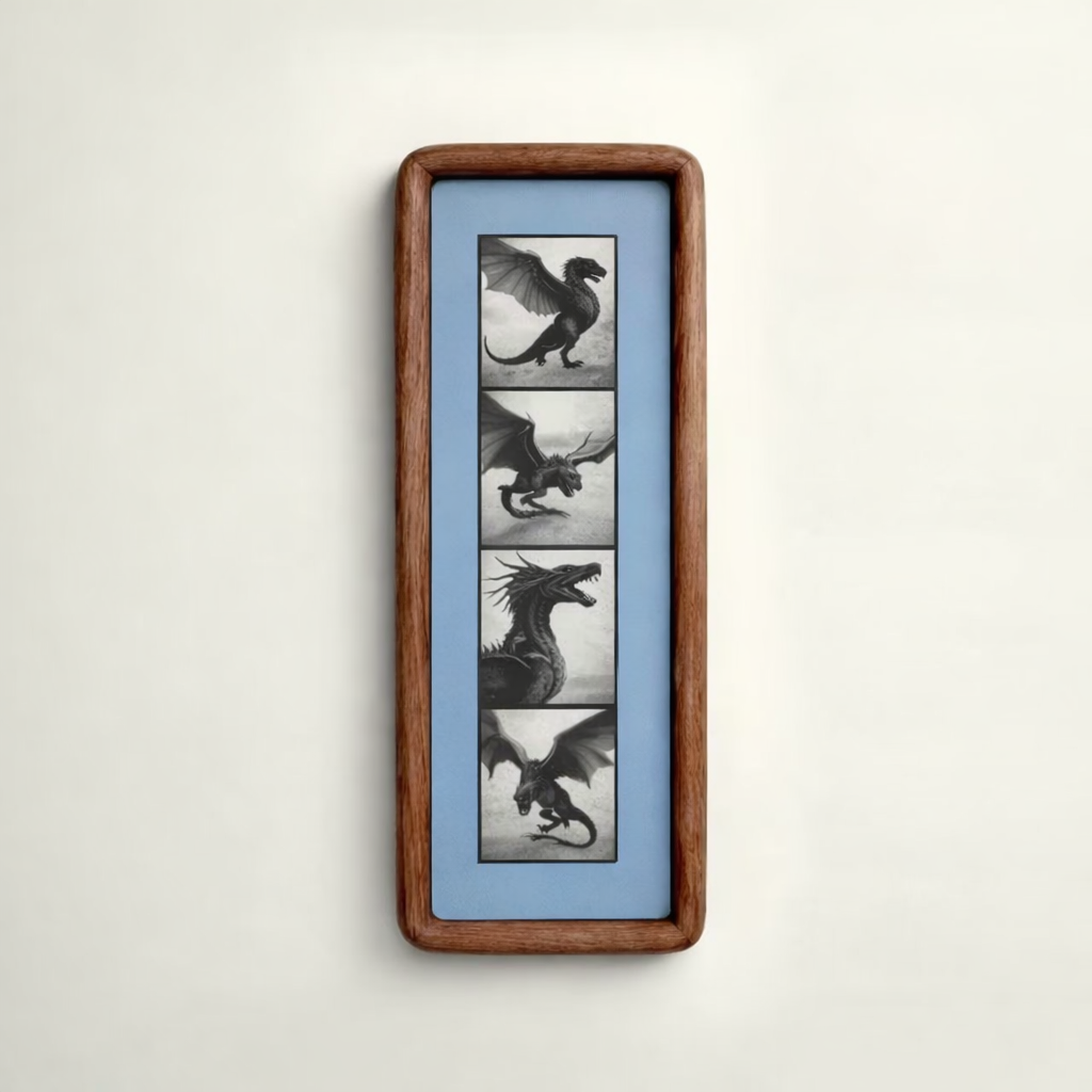 Elongated Solid Wood Photobooth Frame, Vertical Wooden Photo Strip Frame with Coloured Mount, Minimal Wall Hanging Picture Frame, Ready to Hang