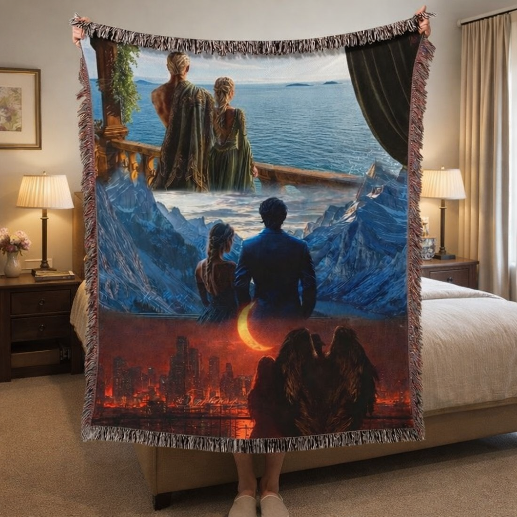 Throne of Glass Inspired Woven Blanket, Fantasy Bookish Throw, Rowan and Aelin Style Tapestry Blanket, Cozy Gift for Fantasy Readers BKVLR02