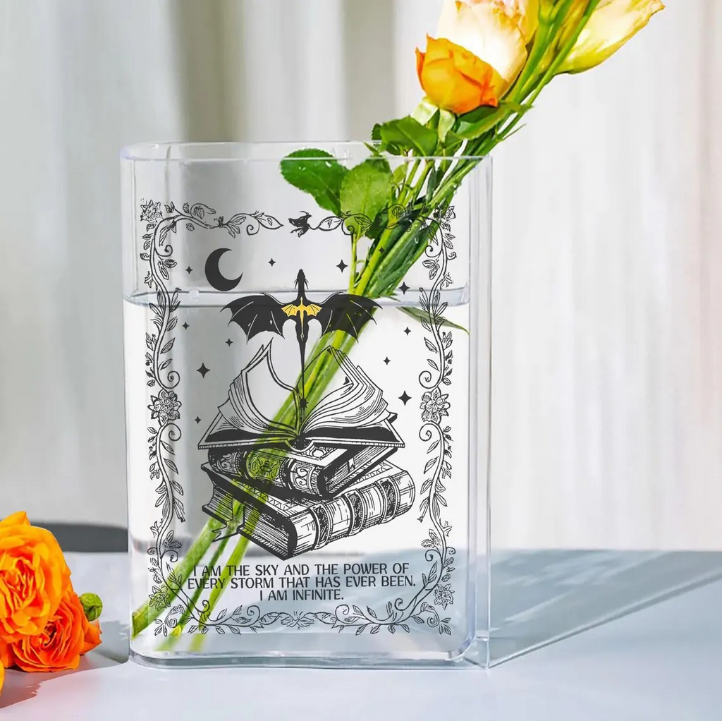 I Am The Sky Dragon Rider Acrylic Bookish Vase, Fourth Wing Dragon Book Vase,  Literary Decor for Fantasy Book Lovers, Dragon Lover Gift VLRBV35