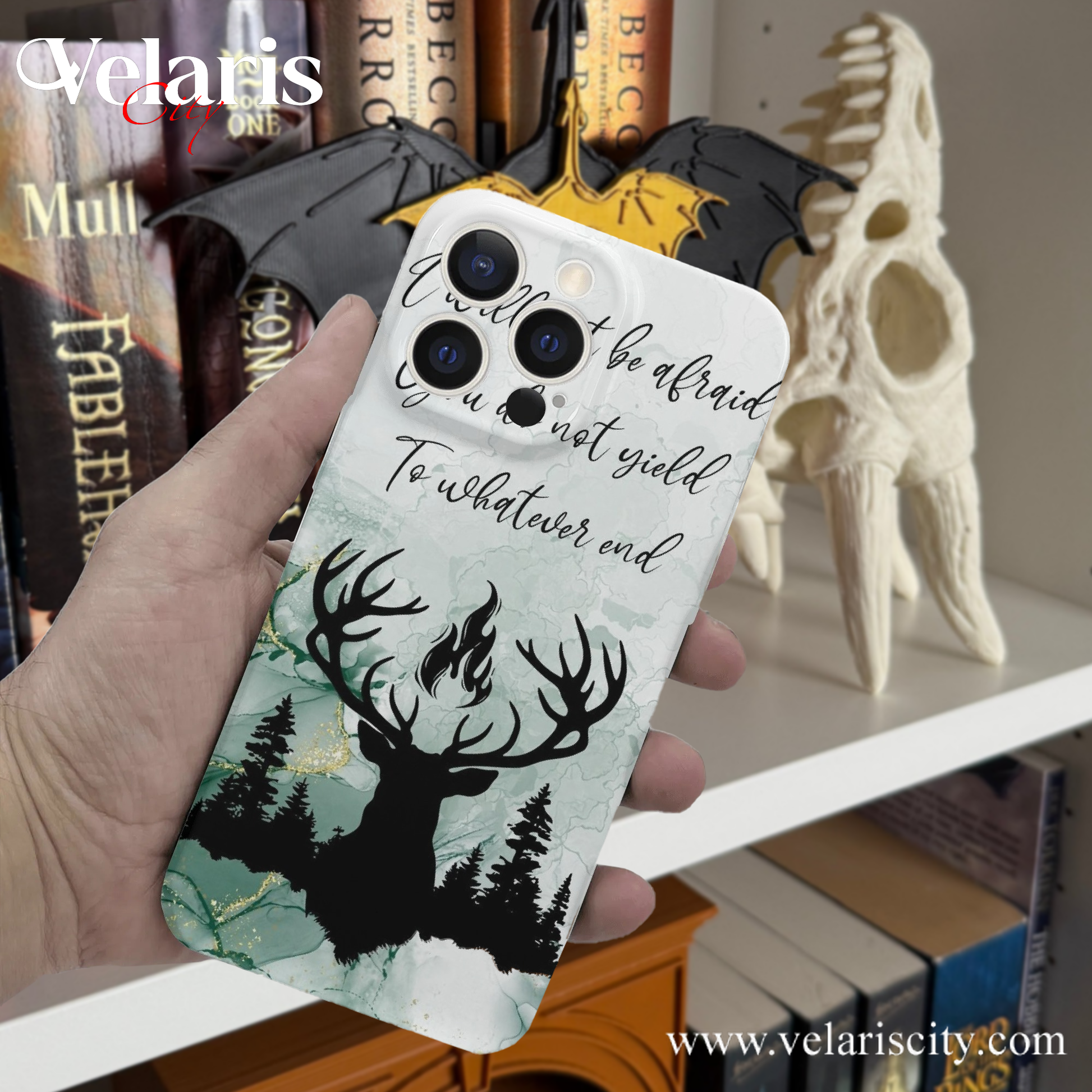 Terrasen Fireheart Deer Phone Case - Inspired by Throne of Glass, Magical Forest and Courage Quote iPhone Cover, Fantasy Art Accessories PCVLR02