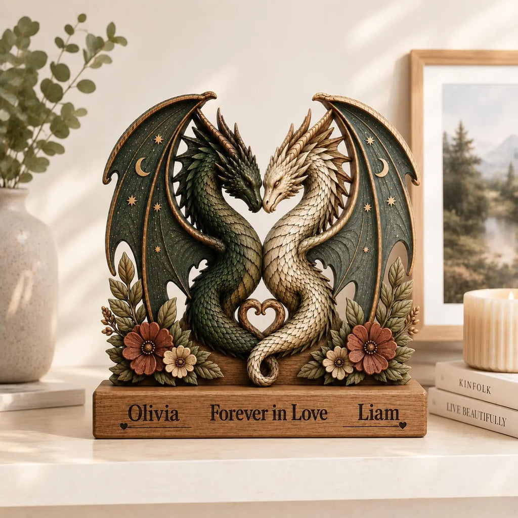 Personalized Dragon Couple Sign, Custom Names Forever in Love Decor, Fantasy Dragon Wedding Gift, Anniversary Gift for Couple, Romantic Dragon Home Decor – WBVLR03