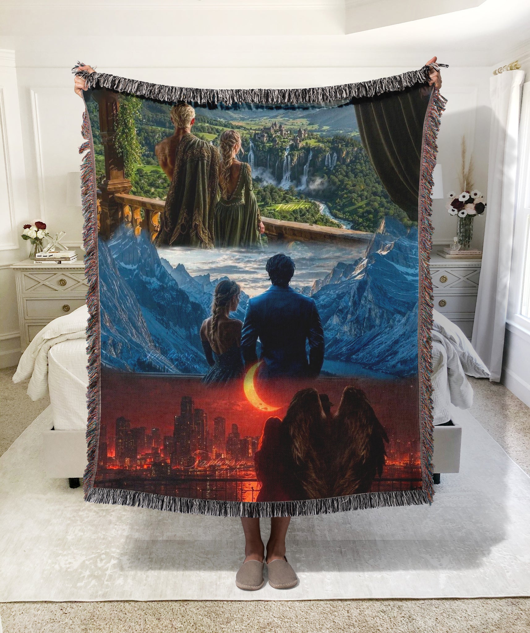 Throne of Glass Inspired Woven Blanket, Fantasy Bookish Throw, Rowan and Aelin Style Tapestry Blanket, Cozy Gift for Fantasy Readers BKVLR02
