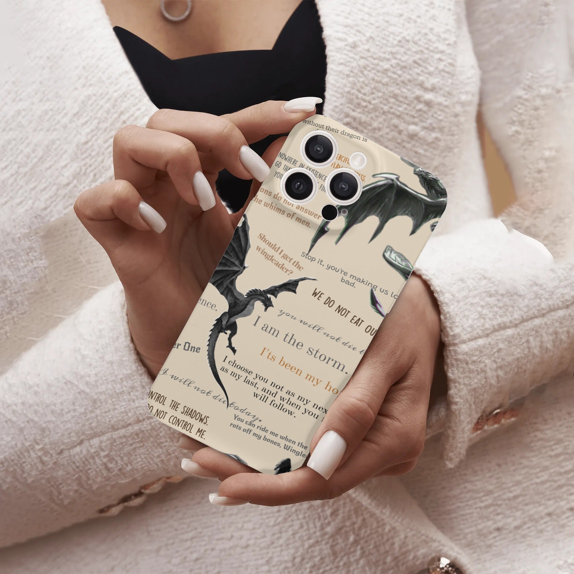 Fourth Wing dragon phone case, fantasy design with quotes, unique gift for dragon lovers, durable and stylish, Bookish Gift PCVLR76