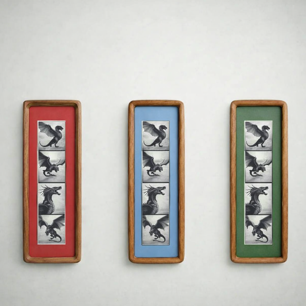 Elongated Solid Wood Photobooth Frame, Vertical Wooden Photo Strip Frame with Coloured Mount, Minimal Wall Hanging Picture Frame, Ready to Hang