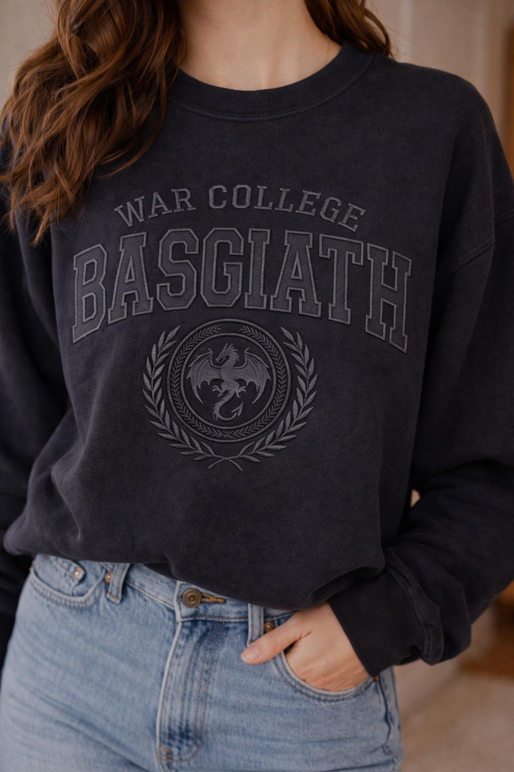 Basgiath War College Embroidered Sweatshirt, Fourth Wing Inspired Dragon Rider Crewneck, Bookish Fantasy Reader Gift VEMB651