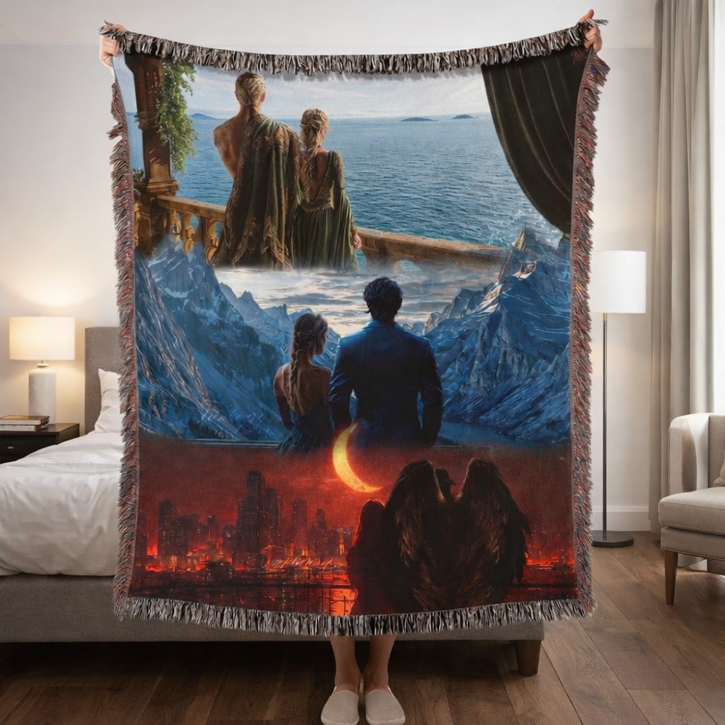 Throne of Glass Inspired Woven Blanket, Fantasy Bookish Throw, Rowan and Aelin Style Tapestry Blanket, Cozy Gift for Fantasy Readers BKVLR02