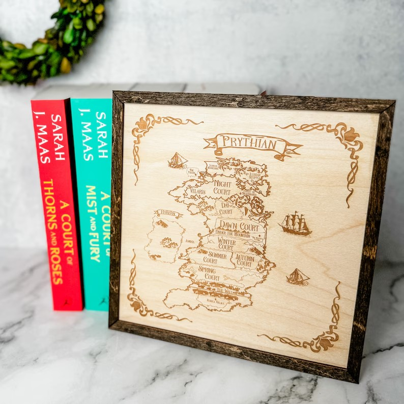 ACOTAR Prythian Map Wood Sign, Laser Engraved Fantasy Wall Art, Bookshelf Decor Gift WSVLR01