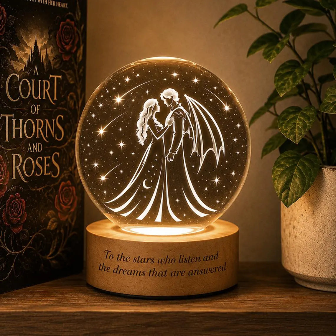 Feyre and Rhysand Crystal Ball Lamp, Velaris Night Court LED Light, Starfall Bookish Decor, High Lord Gift, Fantasy Reader Keepsake. NLVLR9