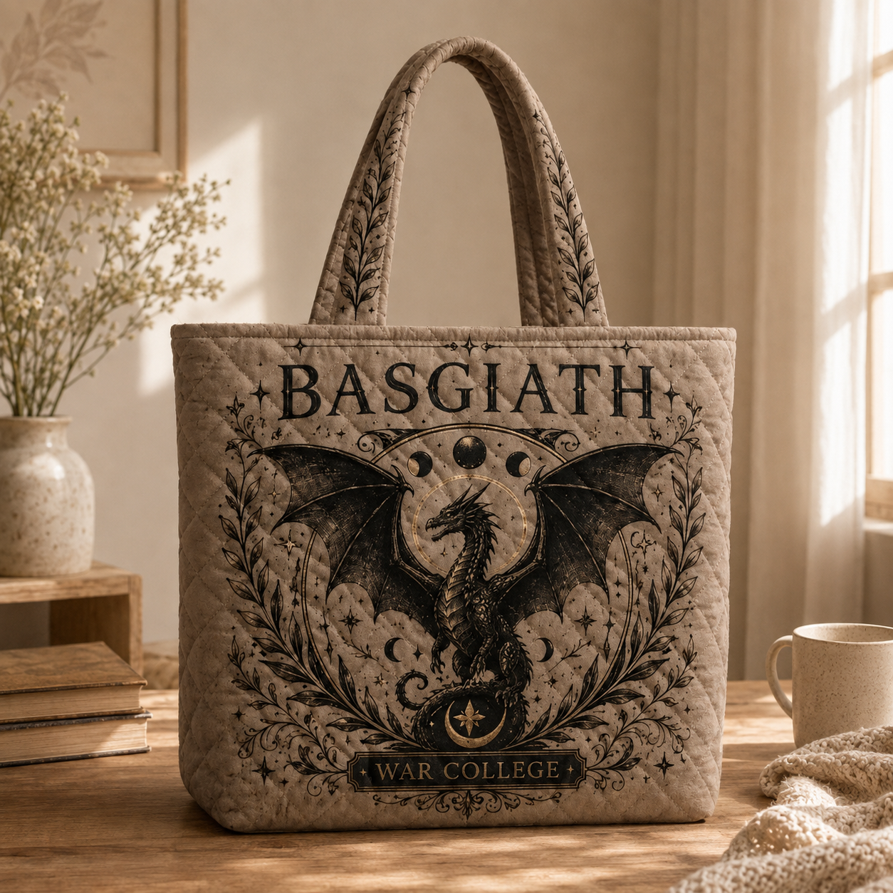 Fourth Wing Shoulder Bag, Basgiath War College Quilted Bag, Rebecca Yorros, Dragon Rider, Violet Sorrengail, Xaden Riorson, Fantasy Reader QTBVLR4