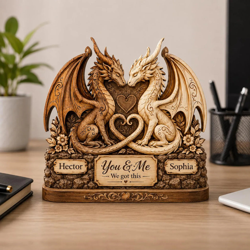 Custom Dragon Couple 2D Wooden Block,Fantasy Dragon Lover Gift,Anniversary Couple Gift,Romantic Dragon Decor,Gift For Her Him,Couple Gift – WBVLR10