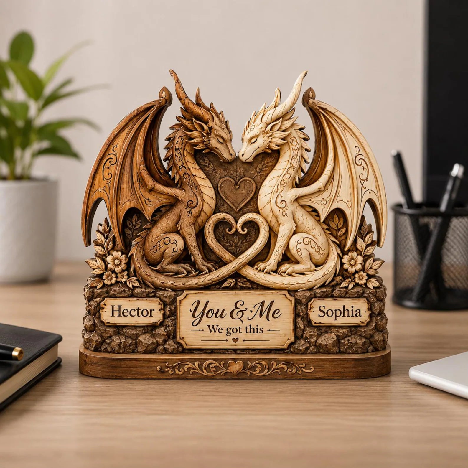 Custom Dragon Couple 2D Wooden Block,Fantasy Dragon Lover Gift,Anniversary Couple Gift,Romantic Dragon Decor,Gift For Her Him,Couple Gift – WBVLR10