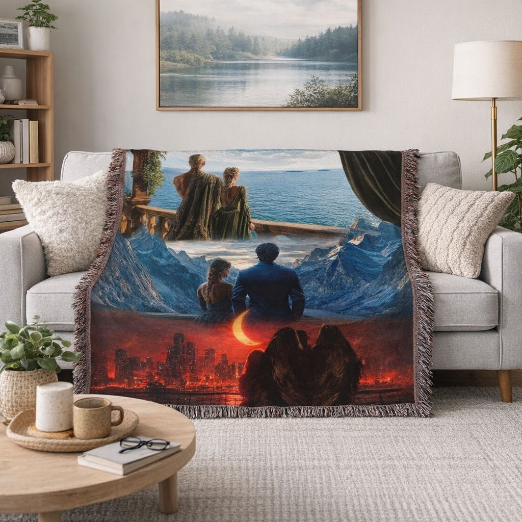 Throne of Glass Inspired Woven Blanket, Fantasy Bookish Throw, Rowan and Aelin Style Tapestry Blanket, Cozy Gift for Fantasy Readers BKVLR02