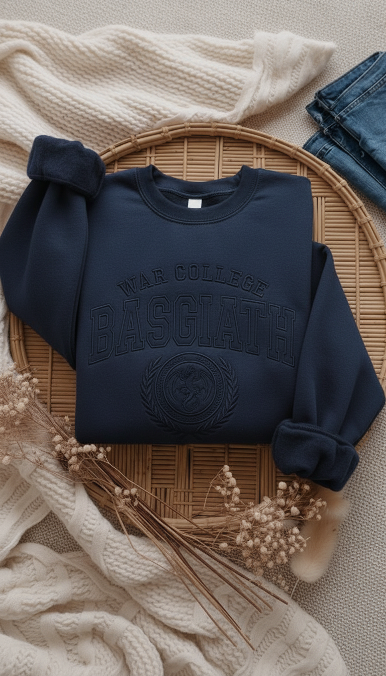 Basgiath War College Embroidered Sweatshirt, Fourth Wing Inspired Dragon Rider Crewneck, Bookish Fantasy Reader Gift VEMB651