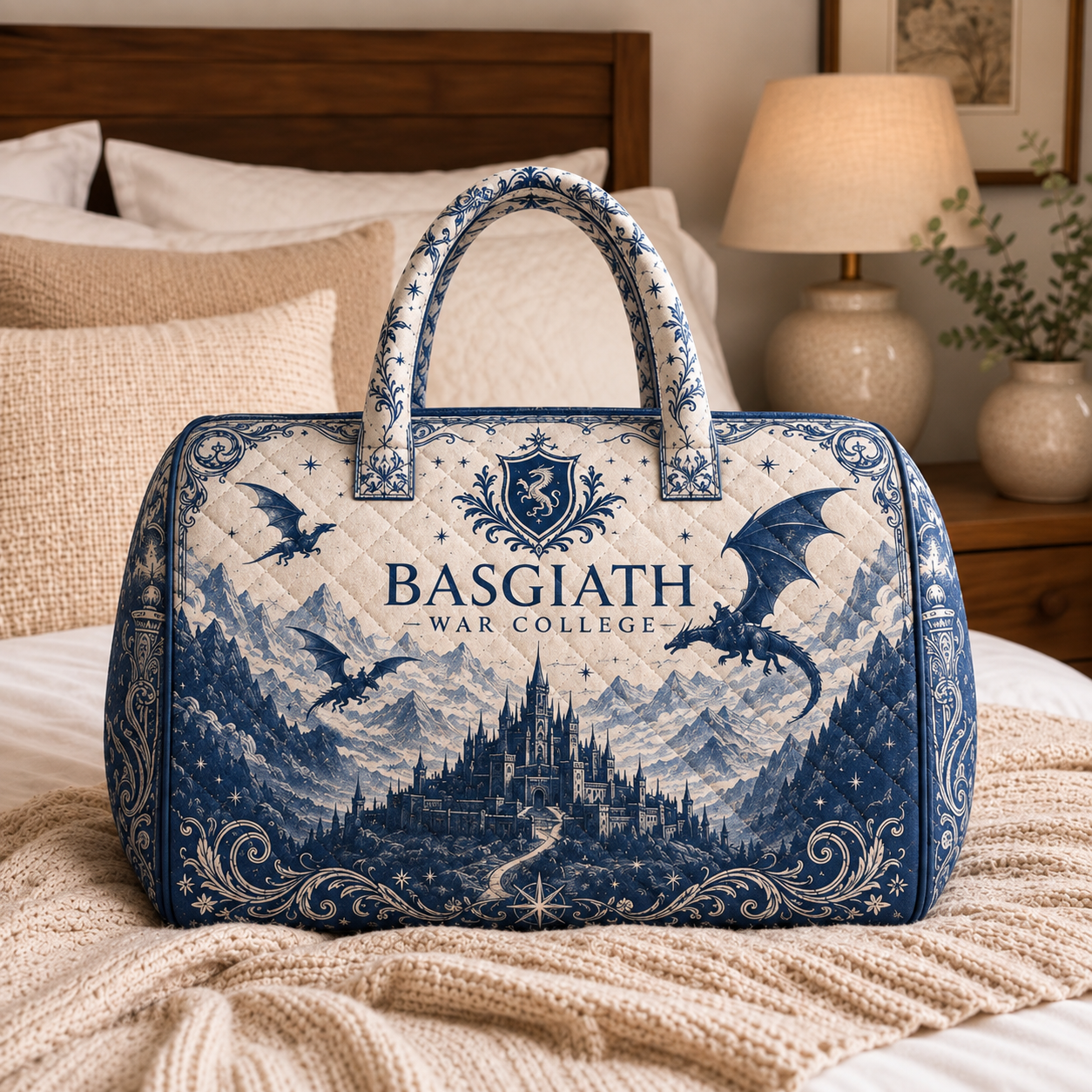 Basgiath War College Weekend Bag, Dragon Rider Quilted Duffel, Fourth Wing Travel Bag, Dragon Rider, Rebecca Yoros, Fantasy Reader Gift. QDBVLR10