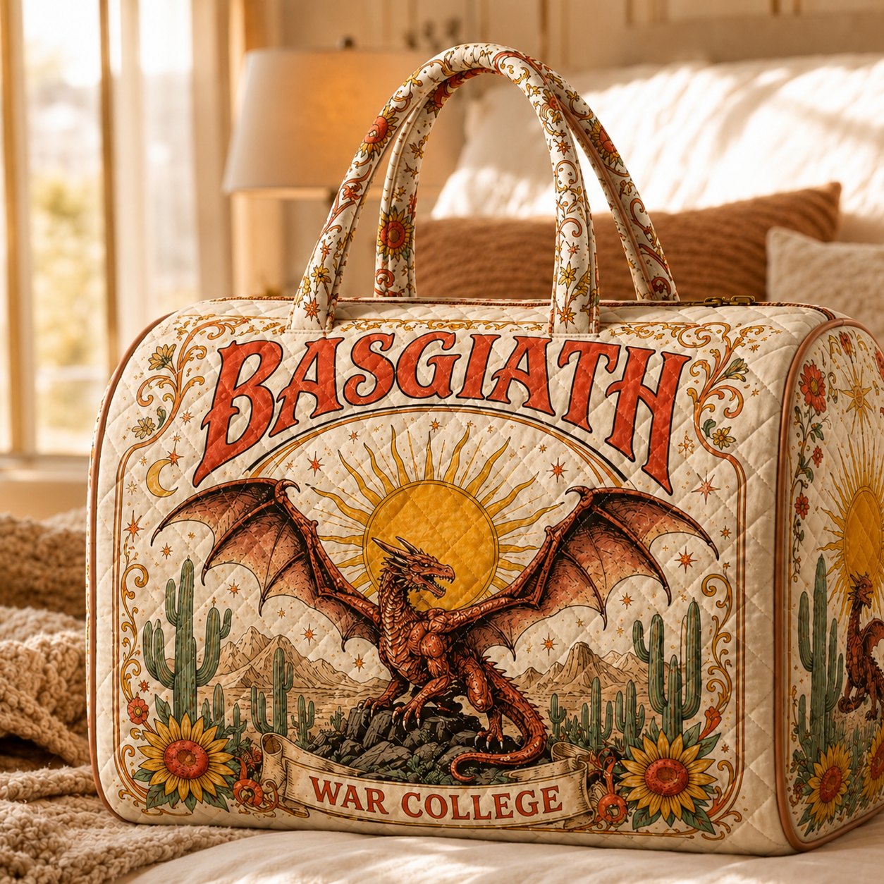 Basgiath War College Weekend Bag, Dragon Rider Quilted Duffel, Fourth Wing Inspired Travel Bag, Fantasy Dragon Duffel, Fourth Wing Fan Gift. QDBVLR6