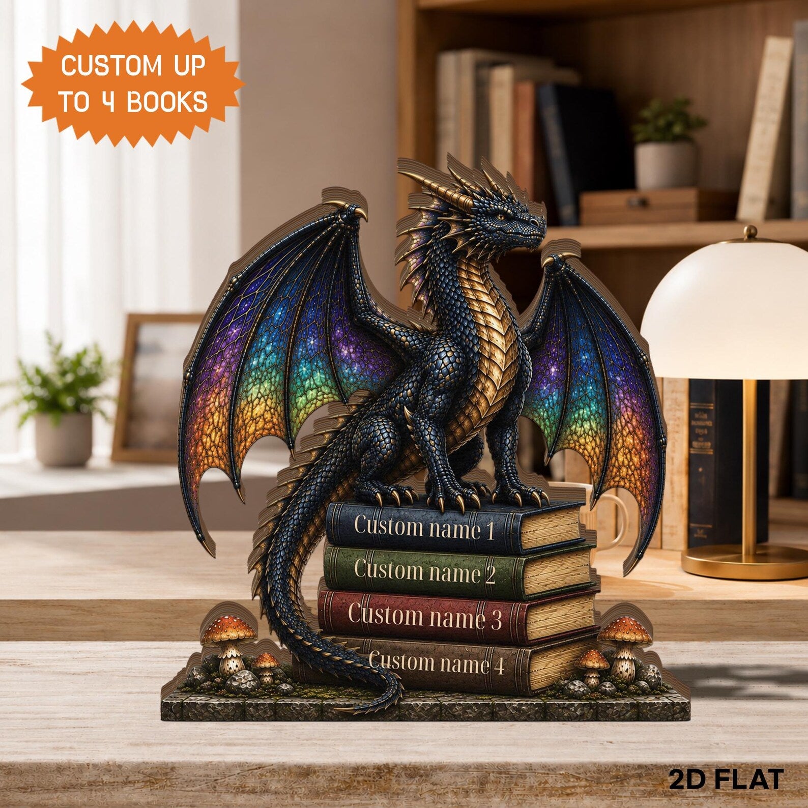 Personalized Dragon Book Wooden Block, Custom Book Name Gift for Book Lover, Fantasy Dragon Decor, Reader Gift, Librarian Gift – WBVLR05