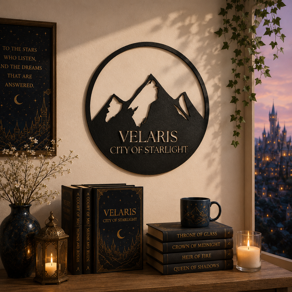 Velaris City of Starlight Metal Wall Art, Night Court Mountain Wall Decor, Fantasy Bookish Home Decor, ACOTAR Inspired Metal Sign, MWAVLR10