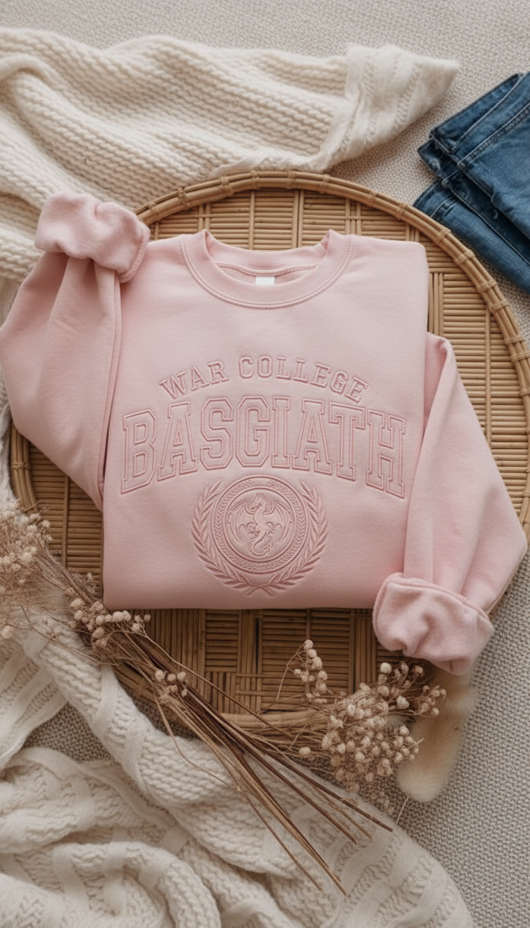 Basgiath War College Embroidered Sweatshirt, Fourth Wing Inspired Dragon Rider Crewneck, Bookish Fantasy Reader Gift VEMB651