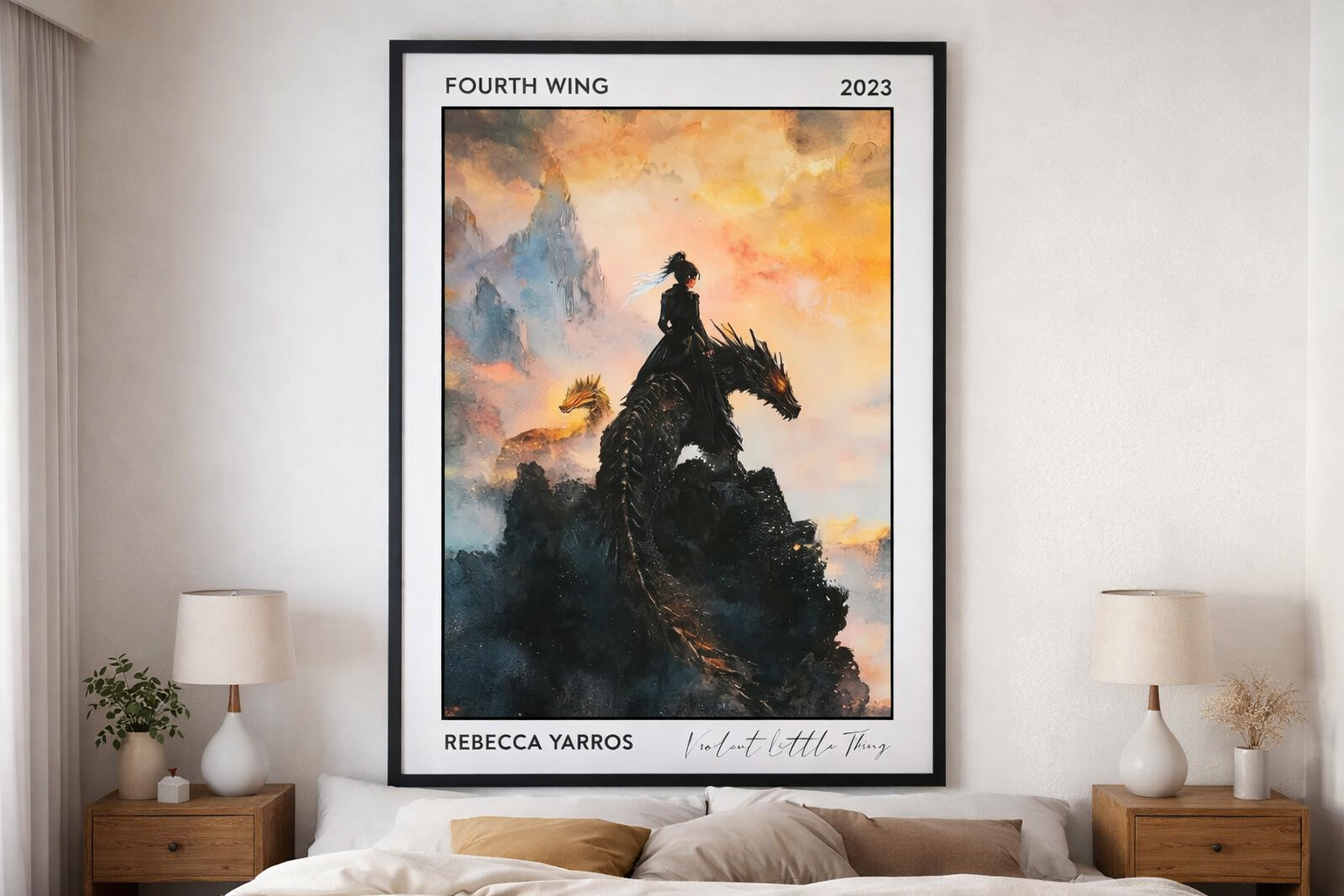 Fourth Wing Poster by Rebecca Yarros, Romantasy Dragon Wall Art Print, Bookish Fantasy Decor Gift for Readers VLRP65