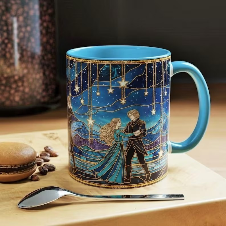 ACOTAR Night Court Coffee Mug, Feyre and Rhysand Stained Glass Style Mug, Starfall Fantasy Romance Art Cup, Bookish Tea Mug