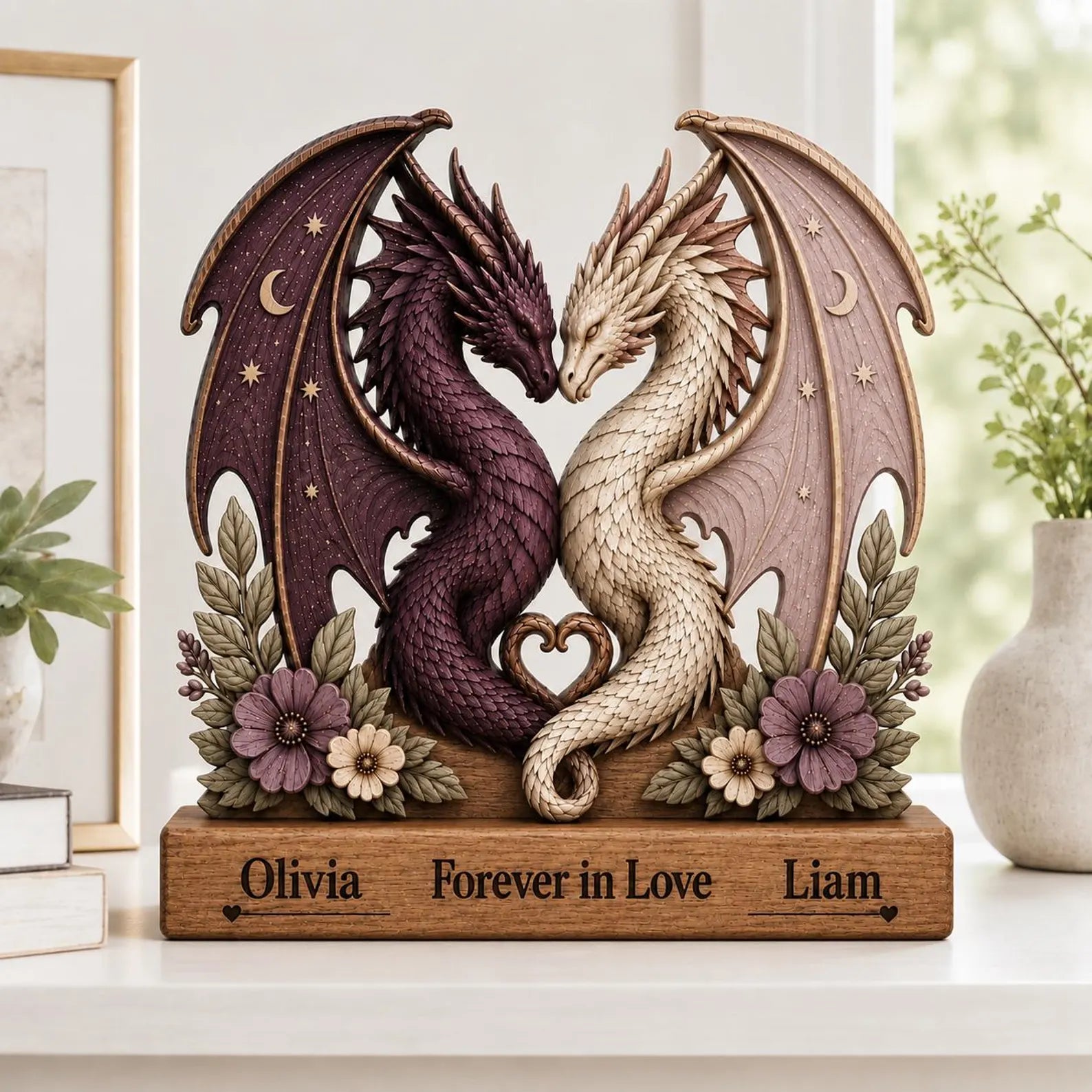 Personalized Dragon Couple Sign, Custom Names Forever in Love Decor, Fantasy Dragon Wedding Gift, Anniversary Gift for Couple, Romantic Dragon Home Decor. WBVLR02