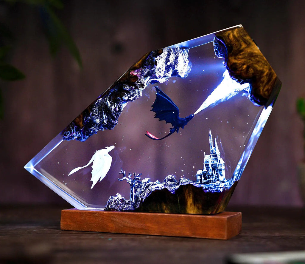 Handmade Fury dragon couple lamp, Fangless dragon Epoxy Resin Lamp, HTTYD Gift, Unique Gift, resin art, Housewarming Gifts Bedroom lamp. ERNLVLA01