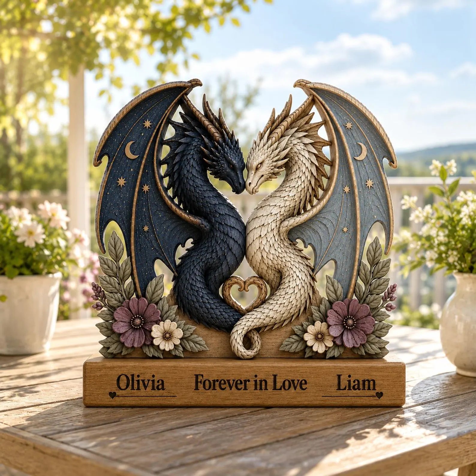 Personalized Dragon Couple 2D Wooden Block,Fantasy Dragon Lover Gift,Anniversary Gift,Romantic Dragon Decor,Gift For Her Him,Couple Gift. WBVLR01