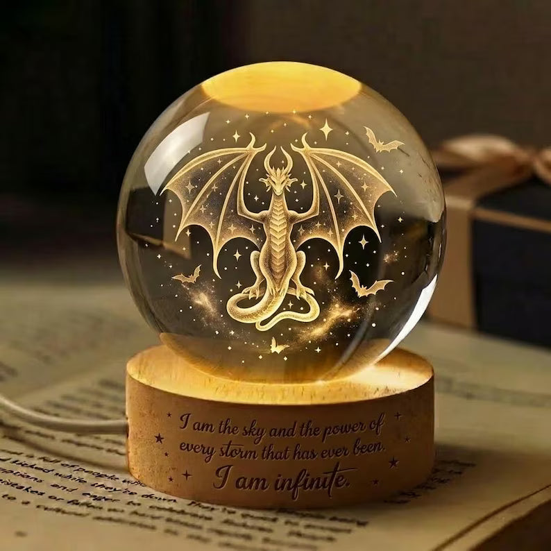 Fourth Wing Dragon Crystal Ball Night Light, Fantasy Book Lover Gift, I Am Infinity, Tairn and Andarna Lovers. NLVLR2