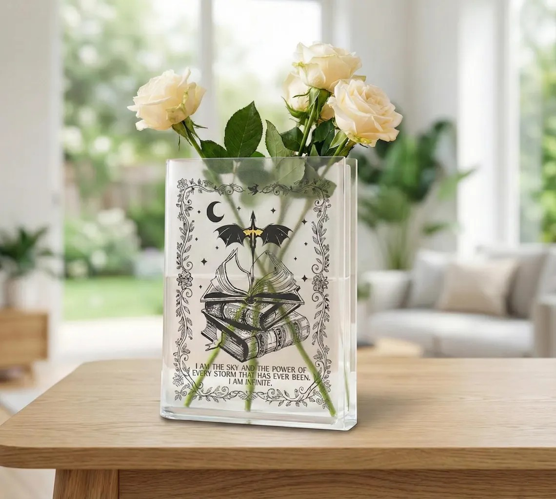 I Am The Sky Dragon Rider Acrylic Bookish Vase, Fourth Wing Dragon Book Vase,  Literary Decor for Fantasy Book Lovers, Dragon Lover Gift VLRBV35