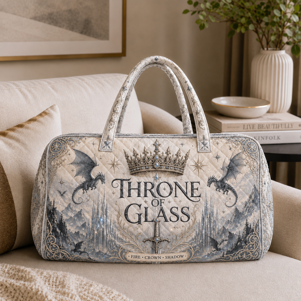 Throne of Glass Weekend Duffel Bag, Crown Sword Fantasy Travel Bag, Dragon Reader Gift, Fantasy Weekend Bag, Throne of Glass Quilted Duffel. QDBVLR4