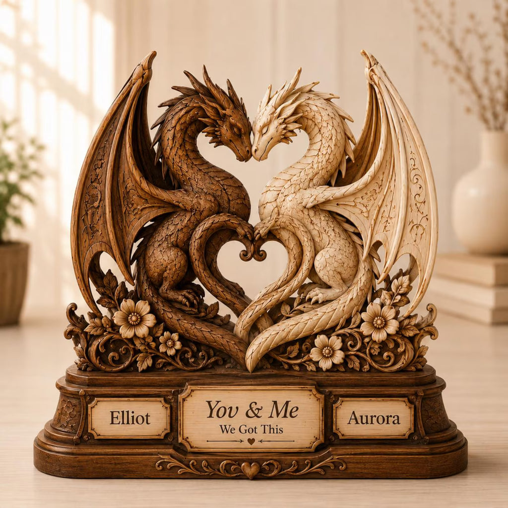 Personalized Fantasy Dragon Wooden Standee, Custom Couple Names Dragon Decor, 2D Flat Printed Romantic Wood Gift – WBVLR14