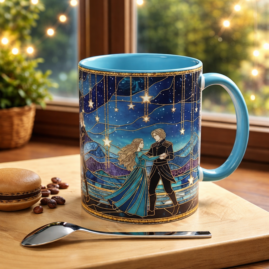 ACOTAR Night Court Coffee Mug, Feyre and Rhysand Stained Glass Style Mug, Starfall Fantasy Romance Art Cup, Bookish Tea Mug