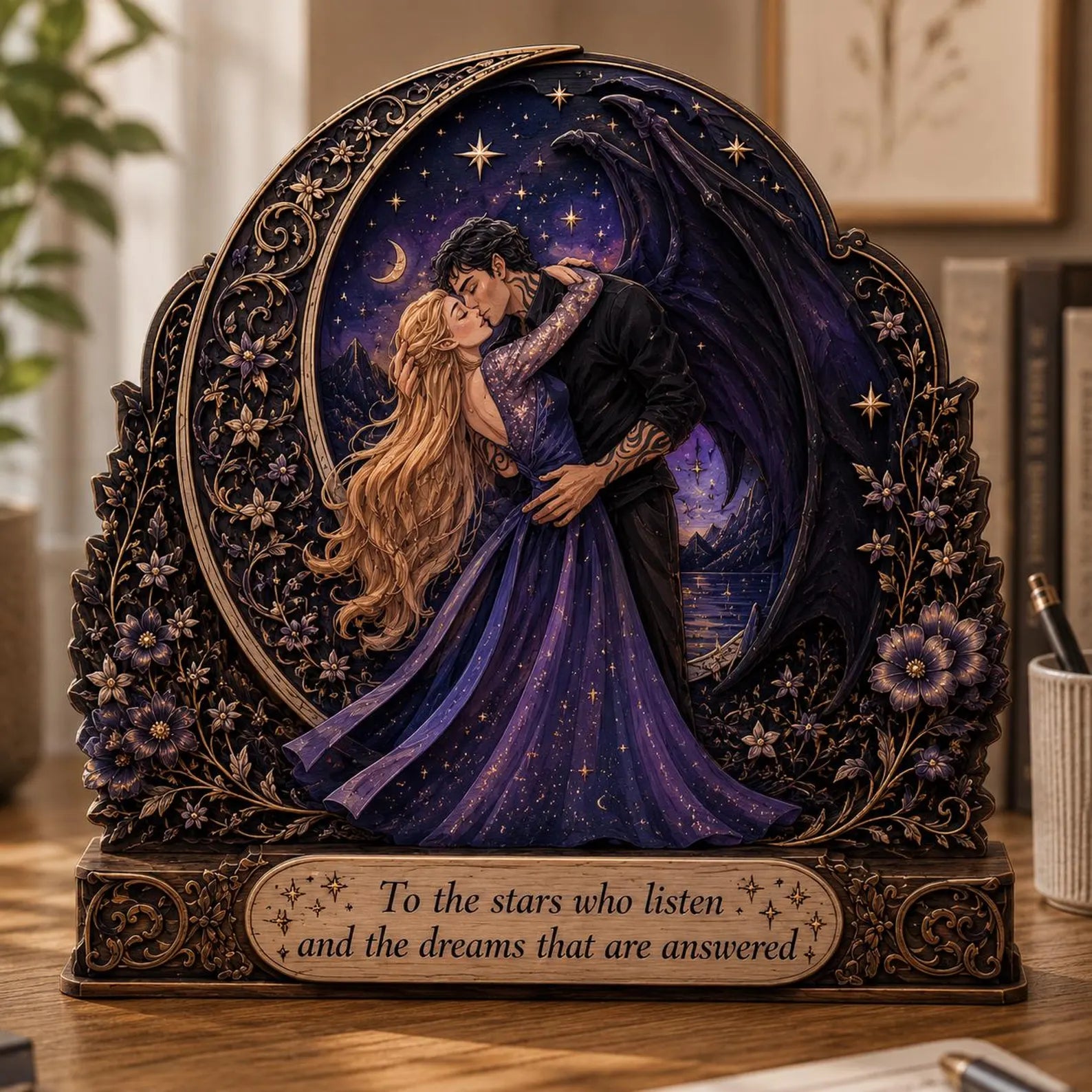 ACOTAR Inspired Wooden Block, To The Stars Who Listen Sign, Feyre and Rhysand Gift, Night Court Book Nook Decor, Fantasy Romance Plaque – WBVLR19