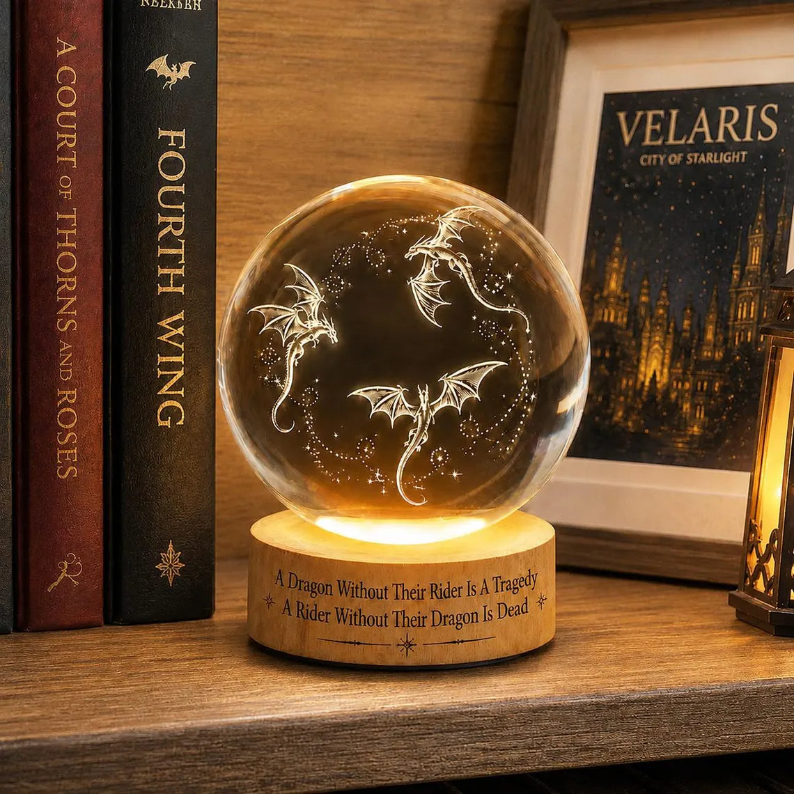 Fourth Wing Dragon Crystal Ball Light, Basgiath War College LED Lamp, Tairn and Andarna Decor, Fantasy Bookish Gift, Rider Keepsake. NLVLR10