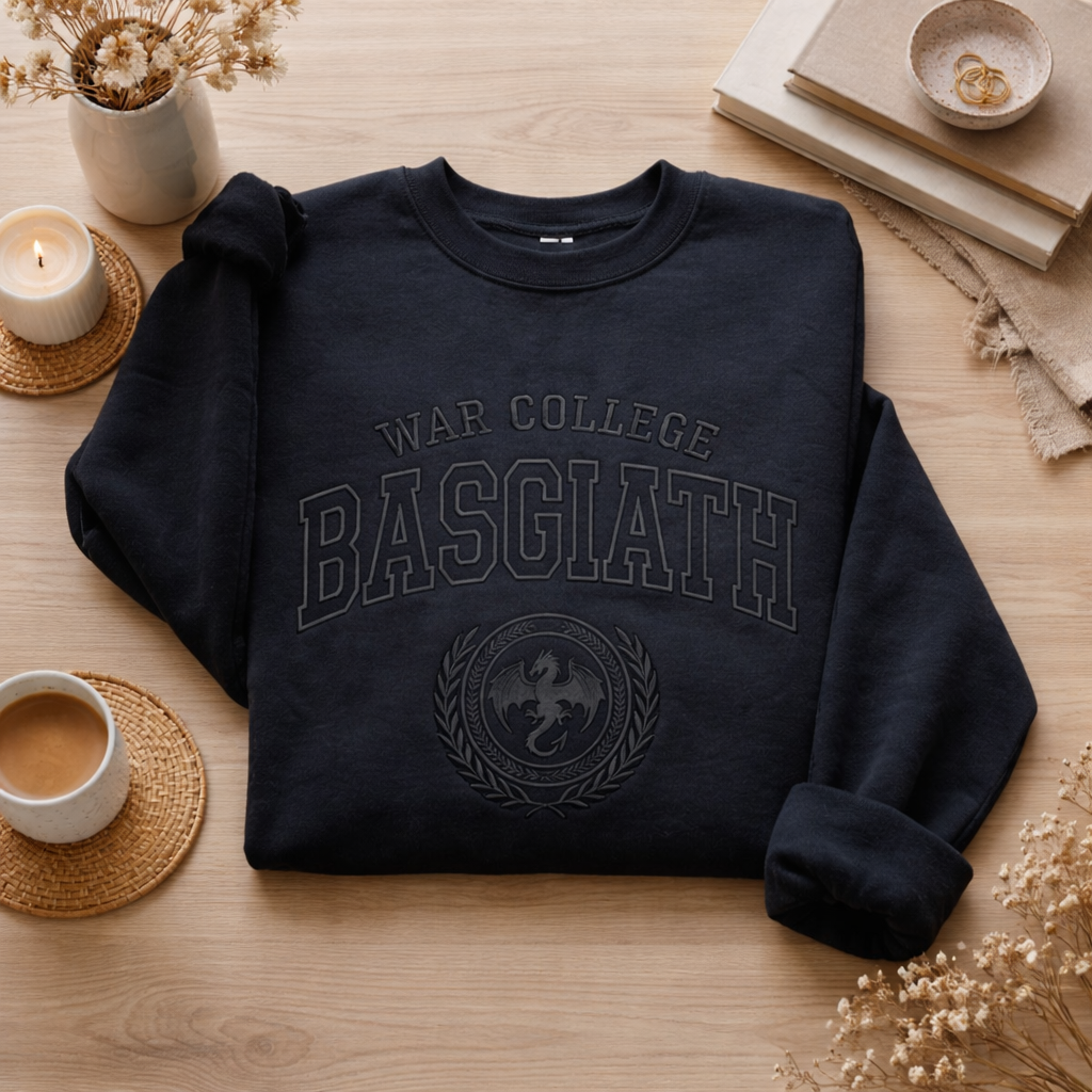 Basgiath War College Embroidered Sweatshirt, Fourth Wing Inspired Dragon Rider Crewneck, Bookish Fantasy Reader Gift VEMB651