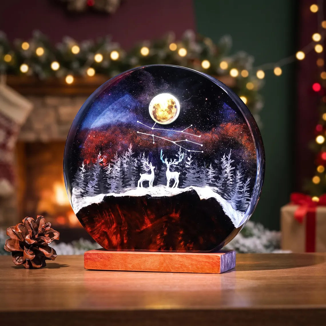 Deer Enchanted Forest Resin Lamp | Aurora Borealis Epoxy Night Light | Deer Decor, Gift for Her, Christmas Gift, Housewarming Gift. ERNLVLA21