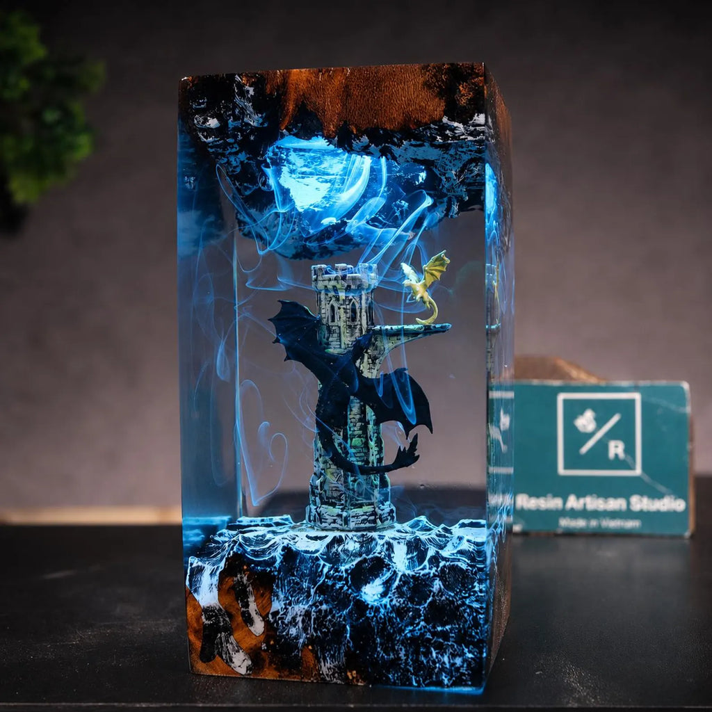 Black Dragon and Rider Resin Lamp, Epic Fantasy LED Night Light, Movie Fan Inspired Decor, Legendary Night Dragon Gift. ERNLVLA16