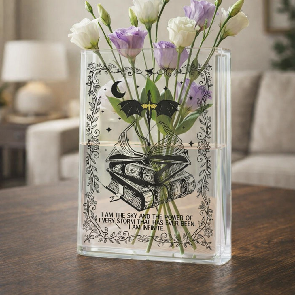 I Am The Sky Dragon Rider Acrylic Bookish Vase, Fourth Wing Dragon Book Vase,  Literary Decor for Fantasy Book Lovers, Dragon Lover Gift VLRBV35