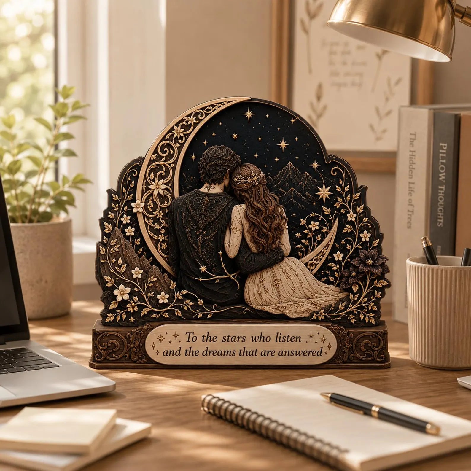 Feyre and Rhysand Wooden Block, To The Stars Who Listen Decor, ACOTAR Inspired Bookshelf Decor, Fantasy Romance Gift – WBVLR18