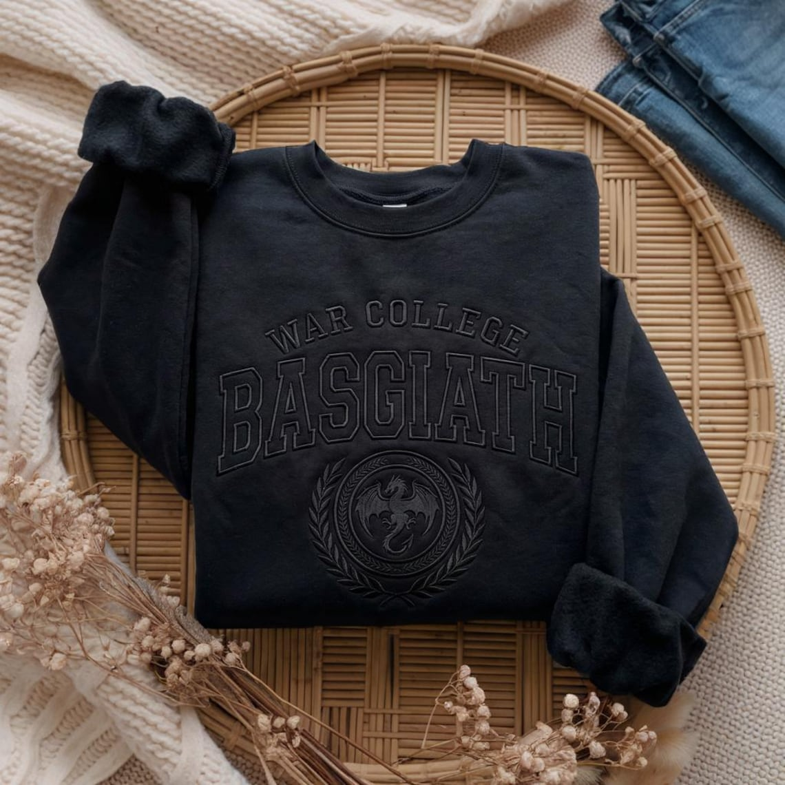 Basgiath War College Embroidered Sweatshirt, Fourth Wing Inspired Dragon Rider Crewneck, Bookish Fantasy Reader Gift VEMB651
