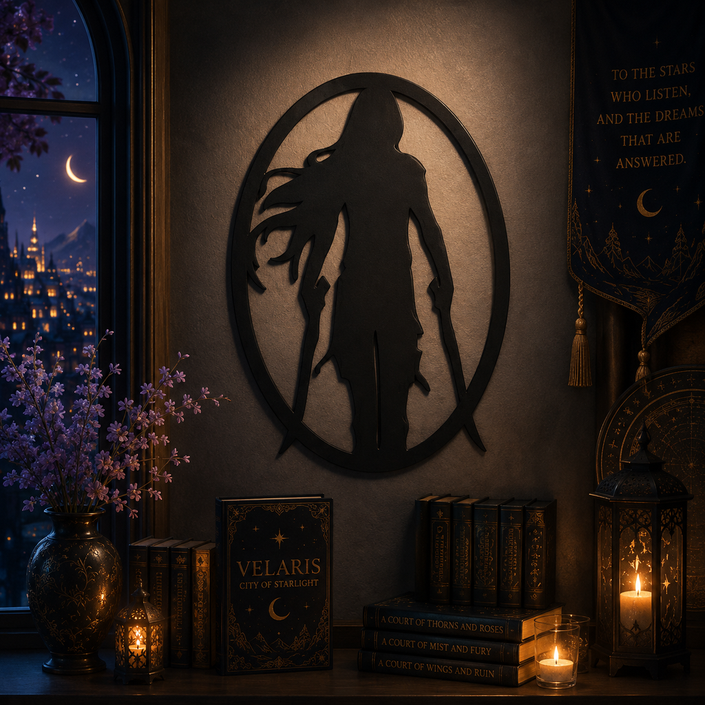 Velaris Warrior Metal Wall Art, Night Court Female Warrior Silhouette Decor, City of Starlight Fantasy Bookish Wall Decor, ACOTAR Inspired Metal Sign, MWAVLR08