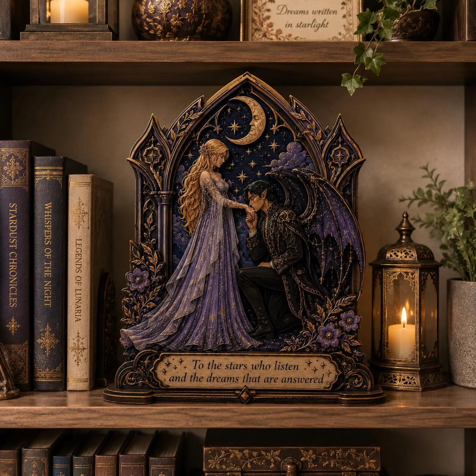 ACOTAR Inspired Wooden Block, To The Stars Who Listen Sign, Feyre and Rhysand Gift, Gothic Celestial Book Nook Decor, Fantasy Romance Plaque – WBVLR17