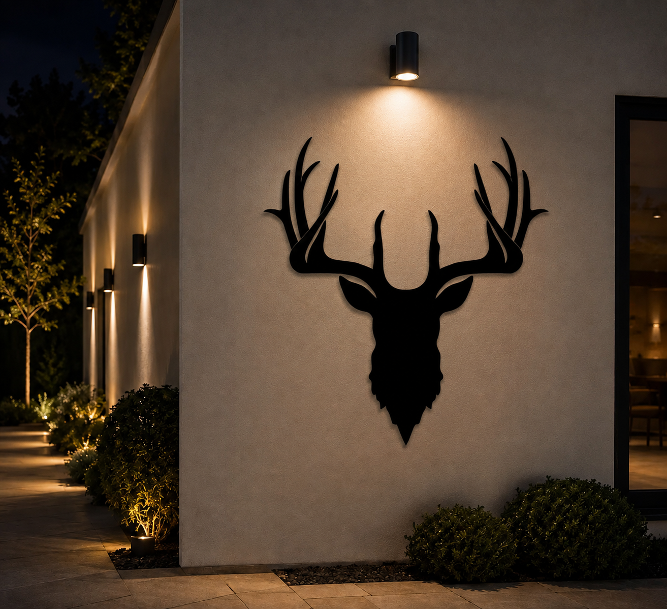 Deer Head Metal Wall Art, Rustic Stag Silhouette Wall Decor, Woodland Cabin Hunting Lodge Decor, Outdoor Metal Wall Sign, MWAVLR02