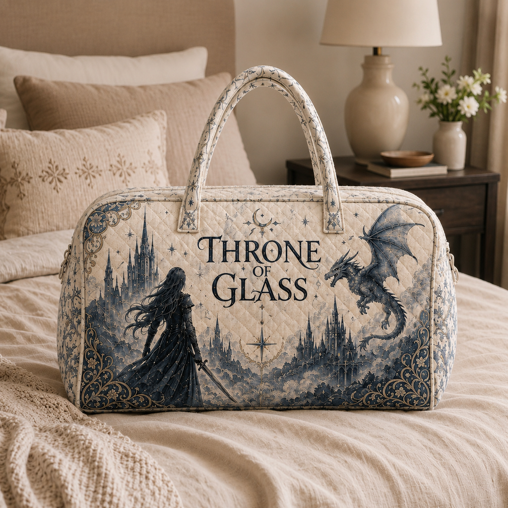Throne of Glass Weekend Bag, Fantasy Dragon Quilted Travel Bag, Booktok Weekend Bag, Sarah J Maas Inspired Carry On Gift, Book Lover Gift. QDBVLR9