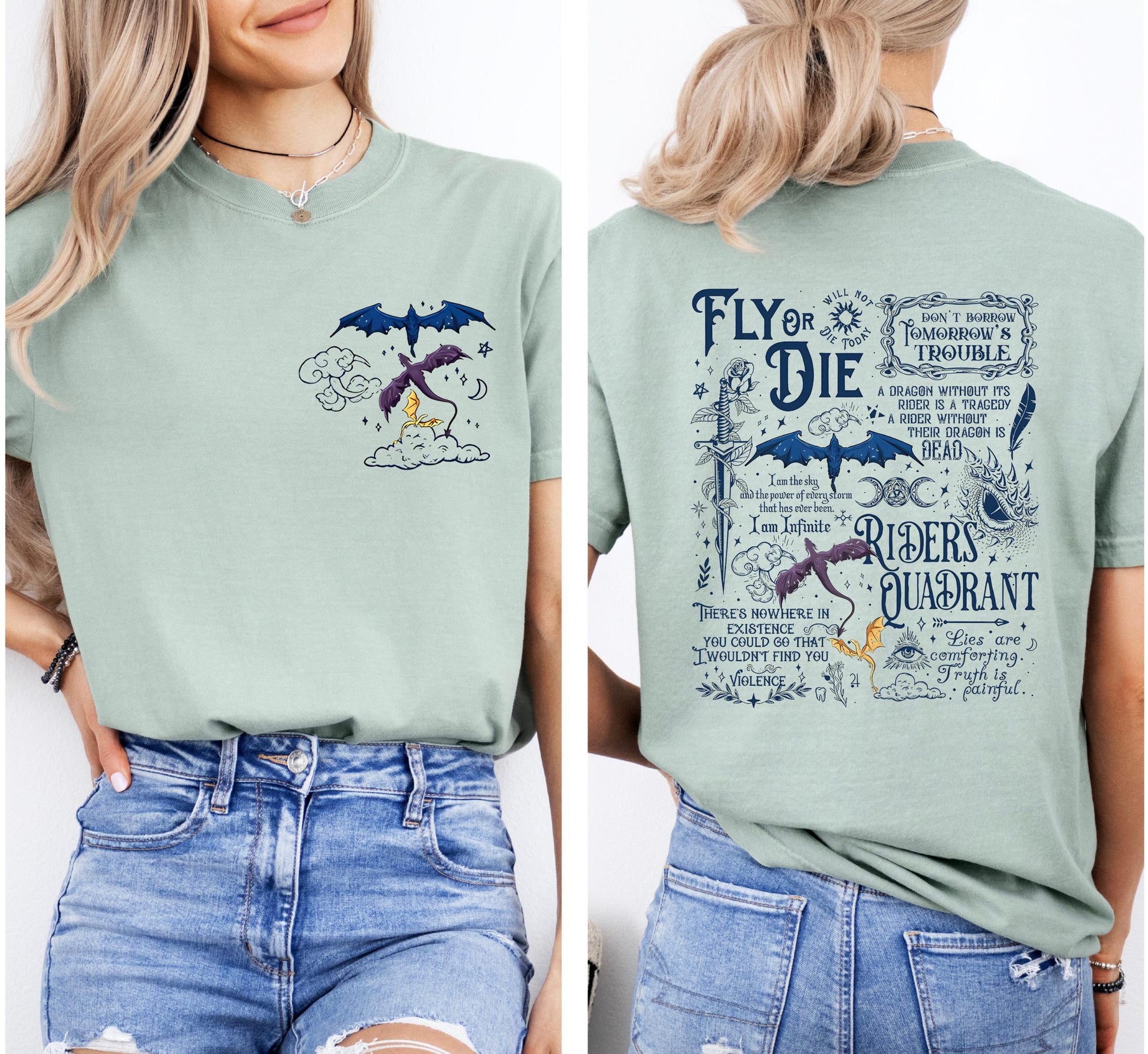 Comfort Colors Fourth Wing Shirt, Fly or Die, Basgiath War College Dragon Rider Tee, Violet Sorrengail, Fantasy Book Lover Riders Quandrant CFVLR16