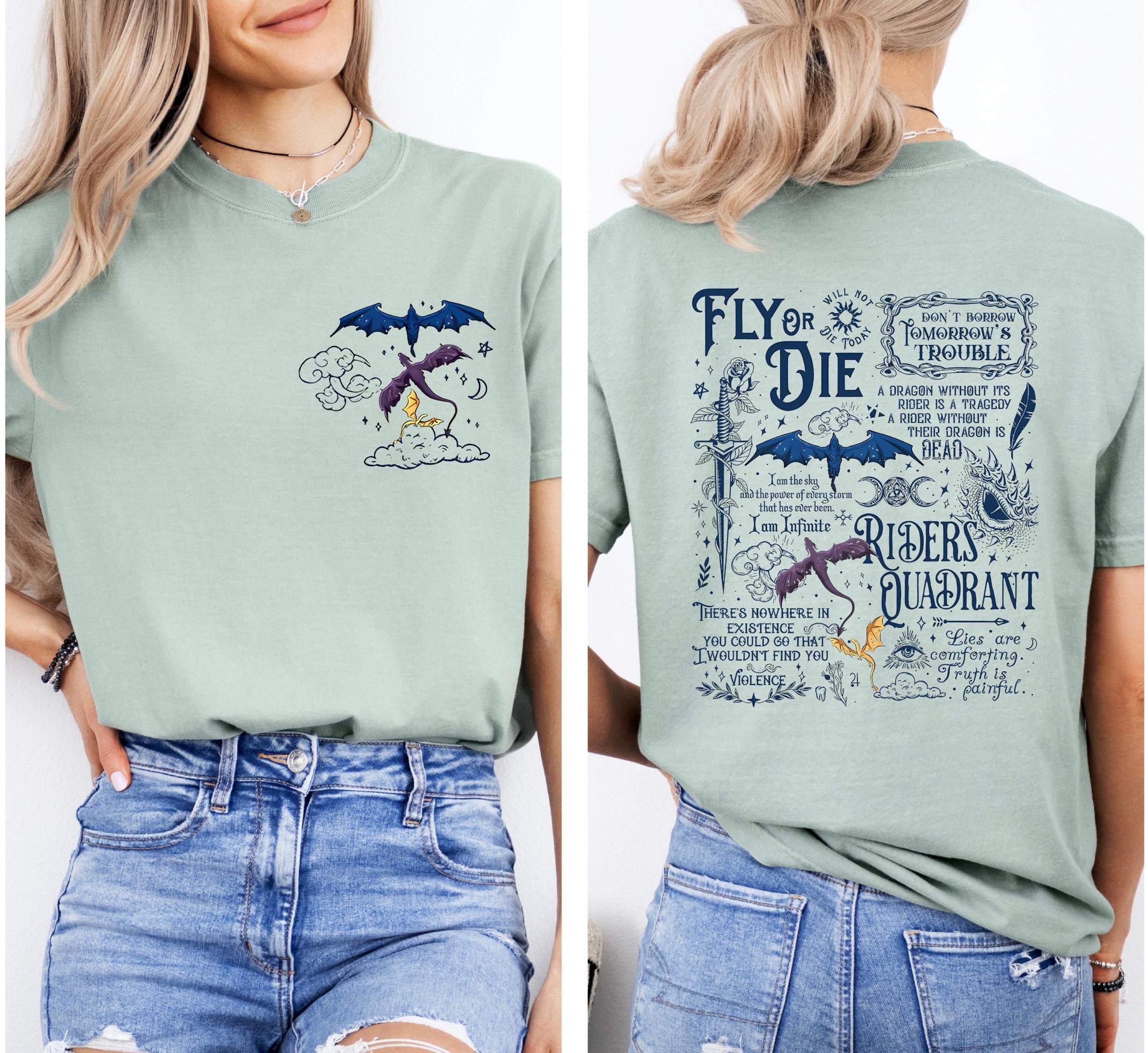 Comfort Colors Fourth Wing Shirt, Fly or Die, Basgiath War College Dragon Rider Tee, Violet Sorrengail, Fantasy Book Lover Riders Quandrant CFVLR16