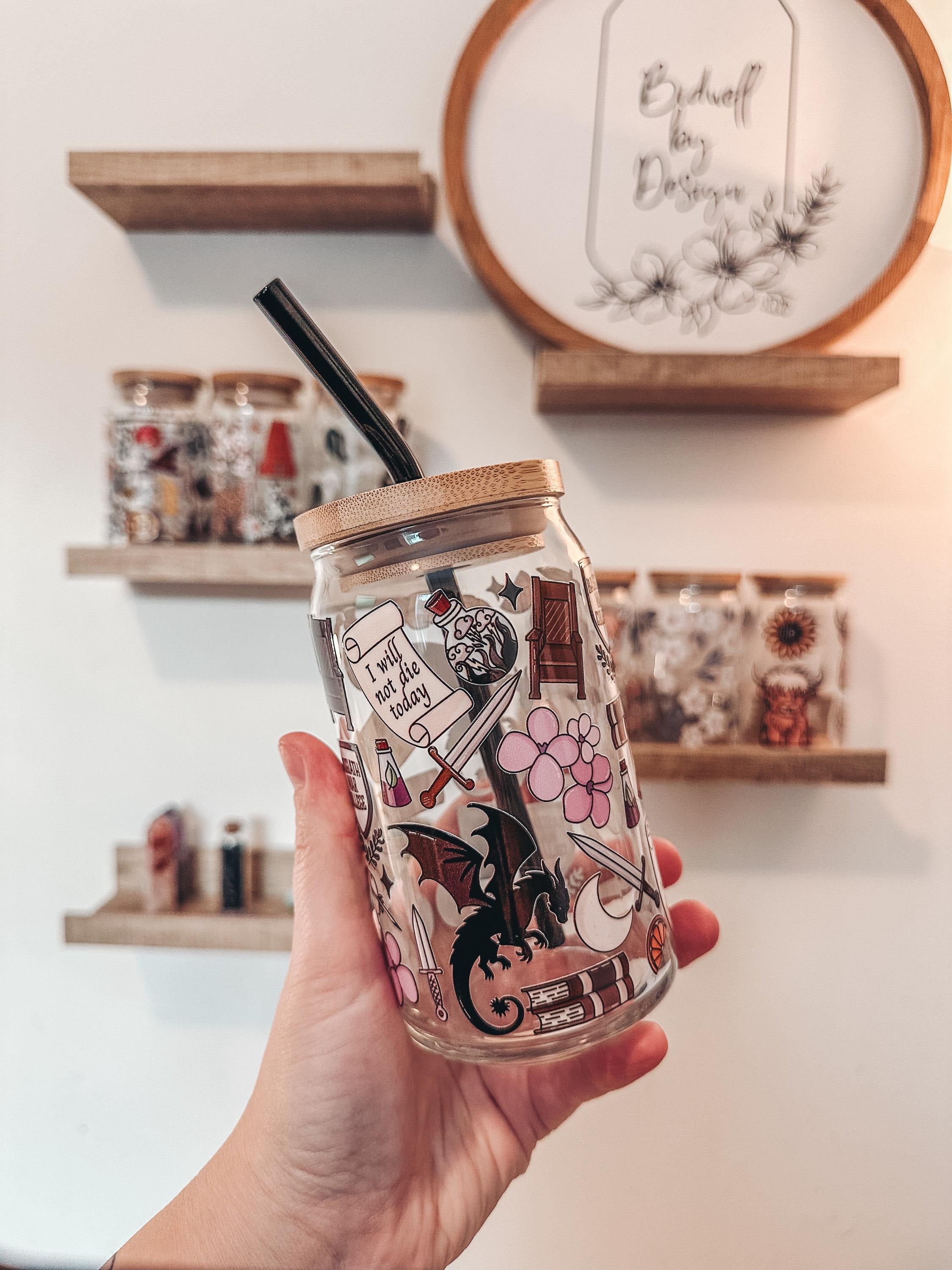 Fourth Wing Cup, Onyx Storm Iced Coffee Cup, Bookish Iced Coffee Glass, Fourth Wing Glass Cup, Glass Can GLVLR02