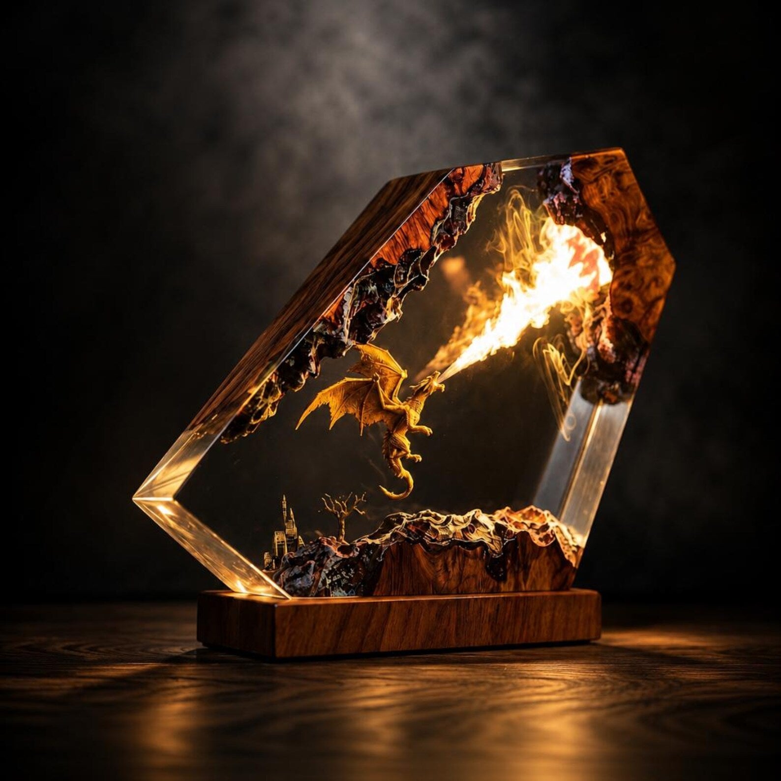 Dragon Resin Lamp, Fantasy Dragon Fire Breath Light, Epoxy Resin Art, LED Night Light, Dragon Decor, Gamer Gift. ERNLVLA07