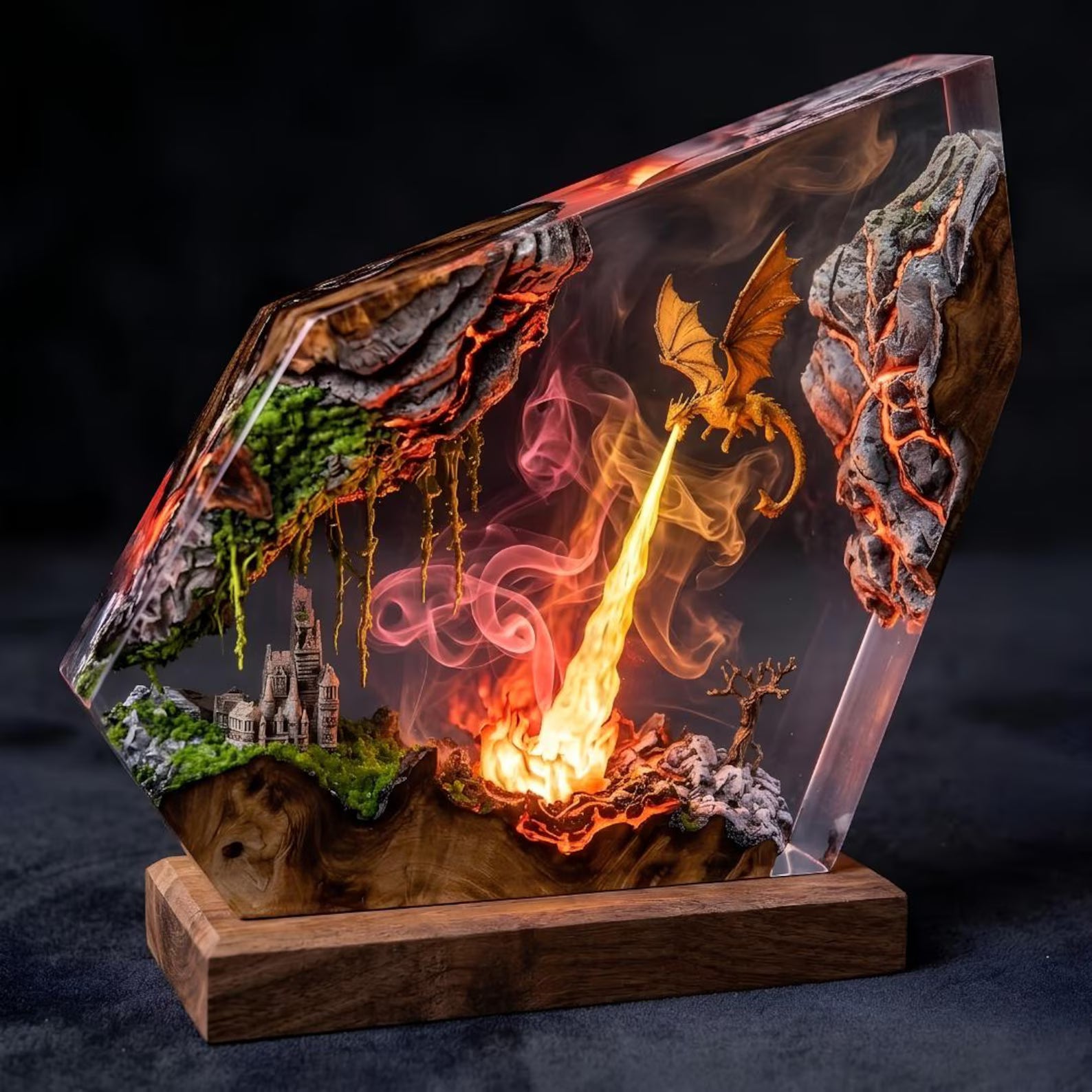 Lava Dragon Resin Lamp, Volcano Epoxy Night Light, Fire Dragon Statue, Gamer Room Desk Decor, Unique Fantasy Gift for Him. ERNLVLA06